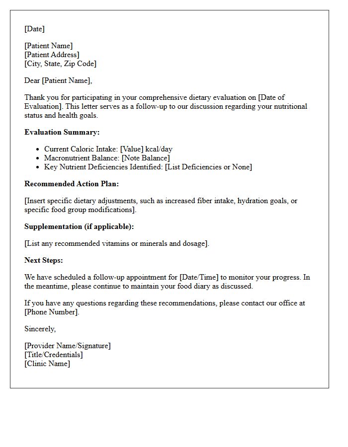 Comprehensive Dietary Evaluation Follow-Up Letter