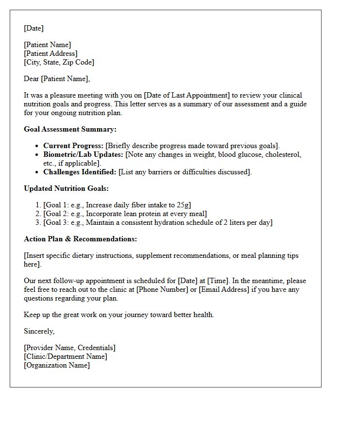 Clinical Nutrition Goal Assessment Follow-Up Letter