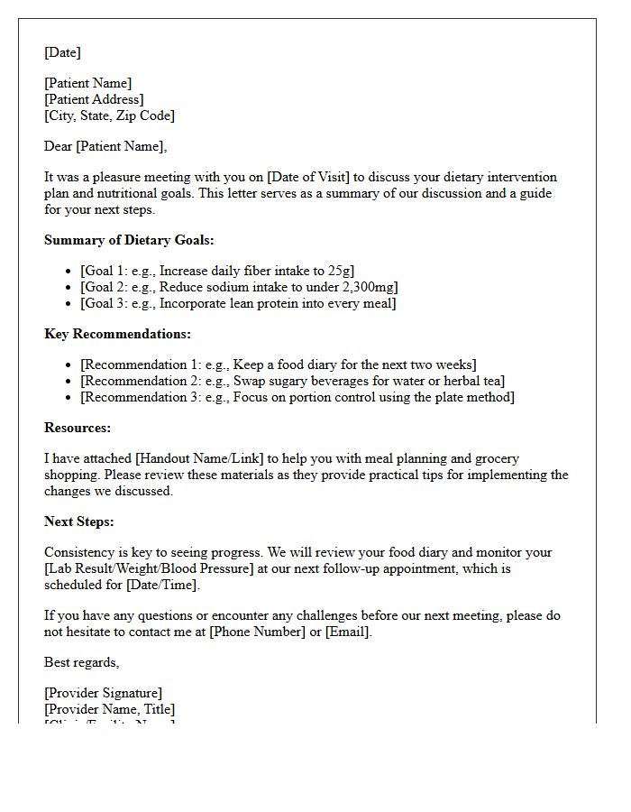 Dietary Intervention And Counseling Follow-Up Letter