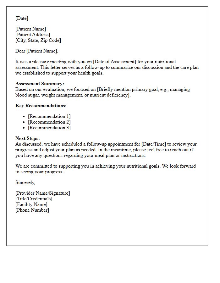Post-Assessment Nutritional Care Follow-Up Letter