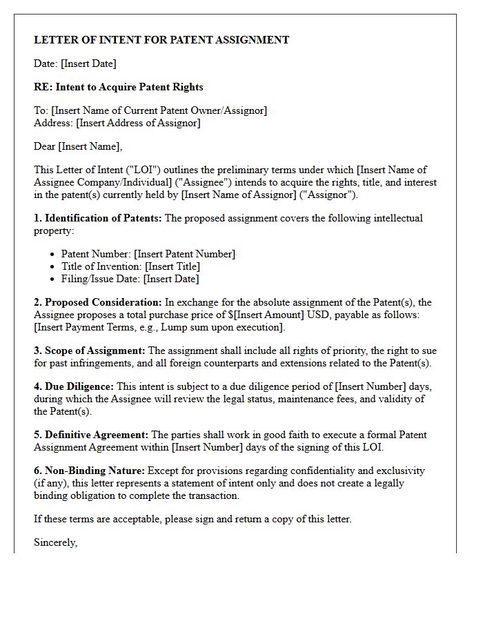 Letter of Intent for Patent Assignment on Behalf of Assignee