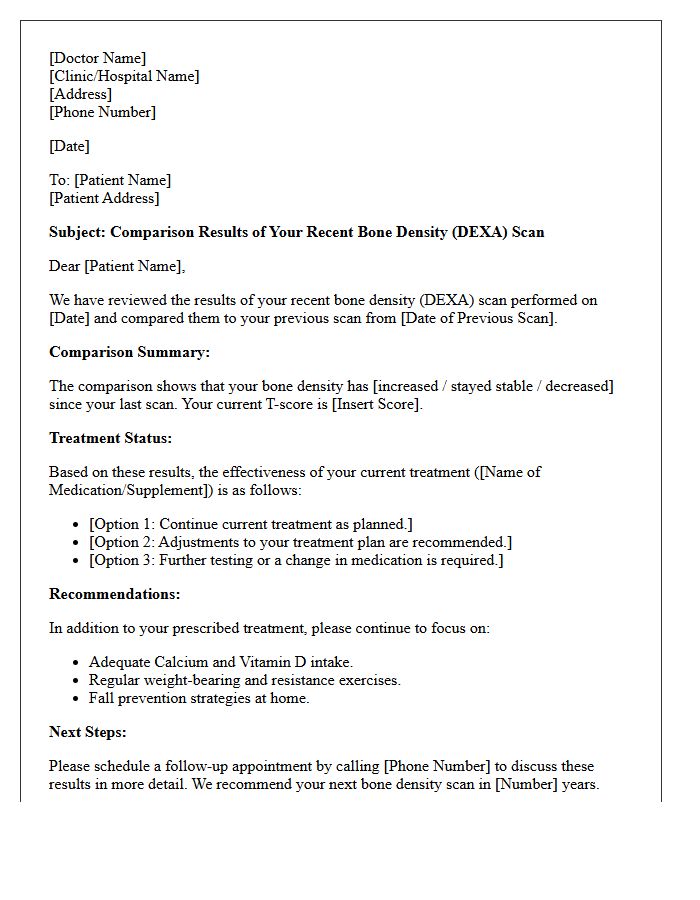 Post-Treatment Bone Density Scan Comparison Follow-Up Letter