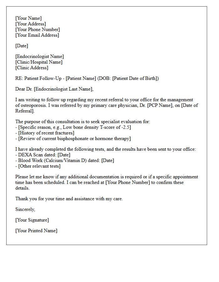 Osteoporosis Endocrinology Specialist Referral Follow-Up Letter