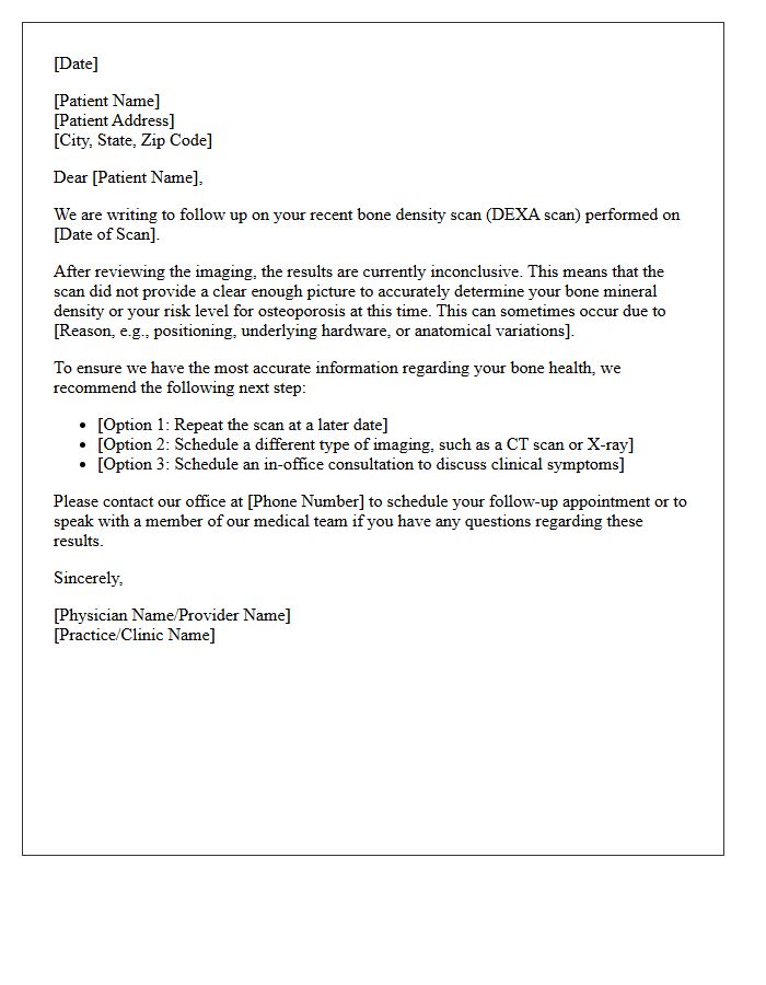 Follow-Up Letter for Inconclusive Bone Density Scan Results