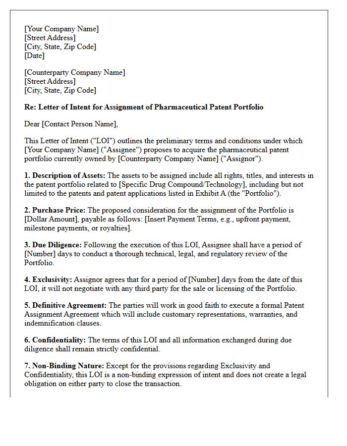 Letter of Intent for Pharmaceutical Patent Portfolio Assignment