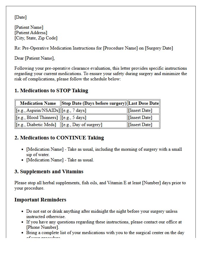 Medication Hold Pre-Operative Clearance Instructions Follow-Up Letter