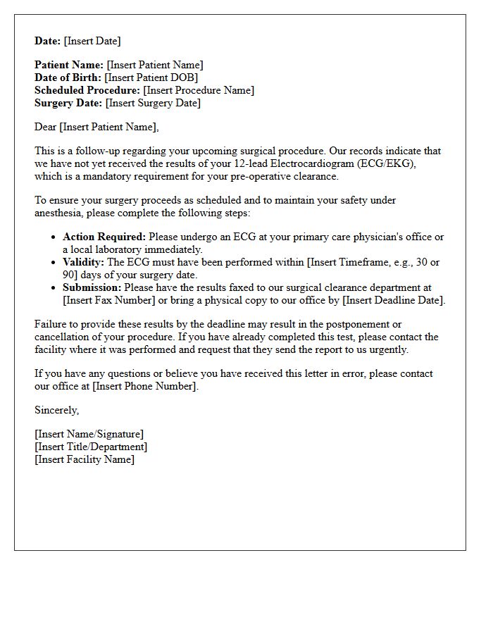 Electrocardiogram Requirement Pre-Operative Clearance Instructions Follow-Up Letter