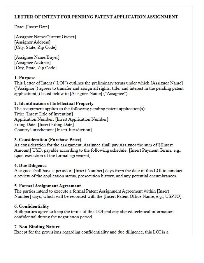 Letter of Intent for Pending Patent Application Assignment
