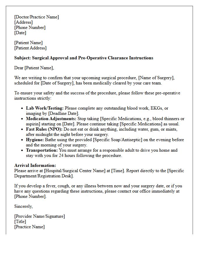 Surgical Approval Pre-Operative Clearance Instructions Follow-Up Letter