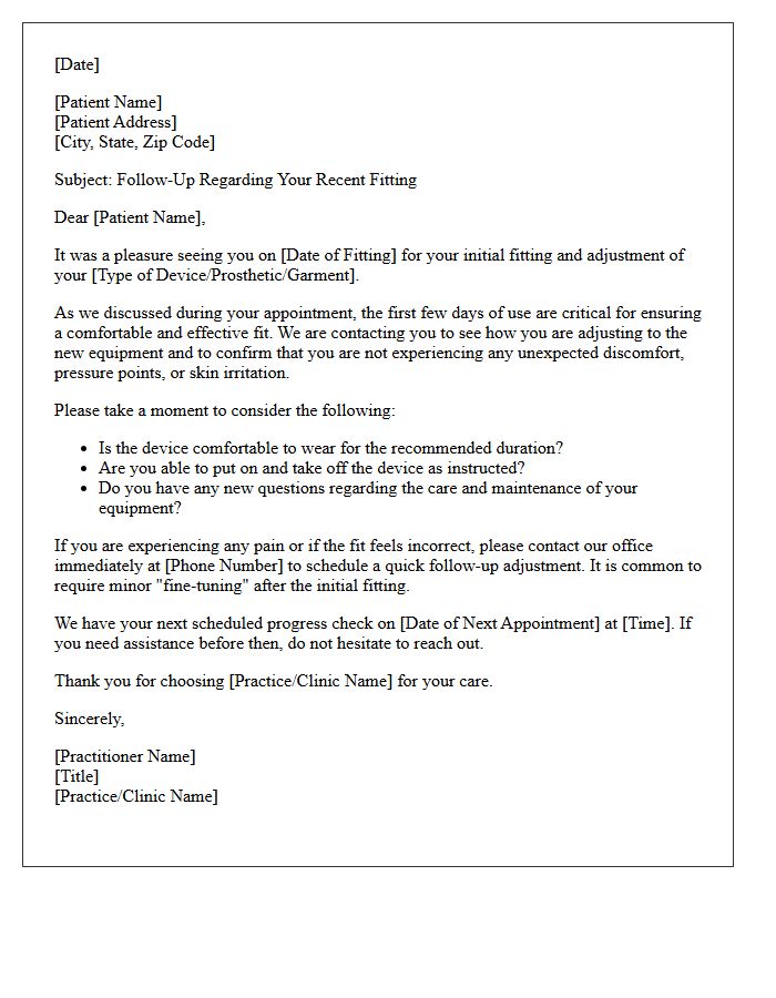 Initial Fitting Adjustment Follow-Up Letter