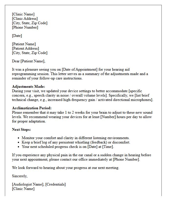 Post-Reprogramming Audiology Follow-Up Letter