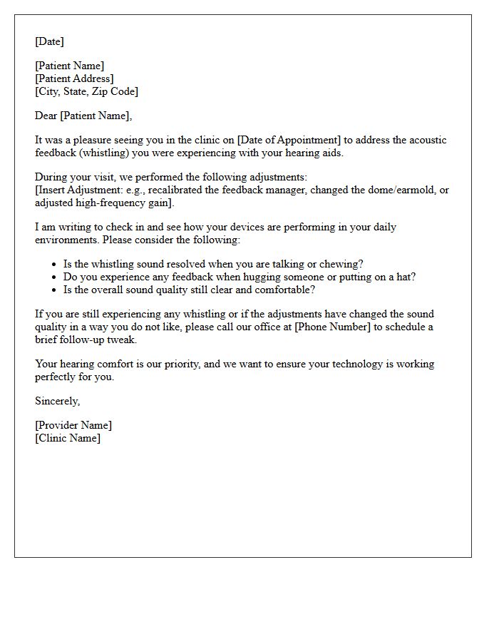 Acoustic Feedback Adjustment Follow-Up Letter