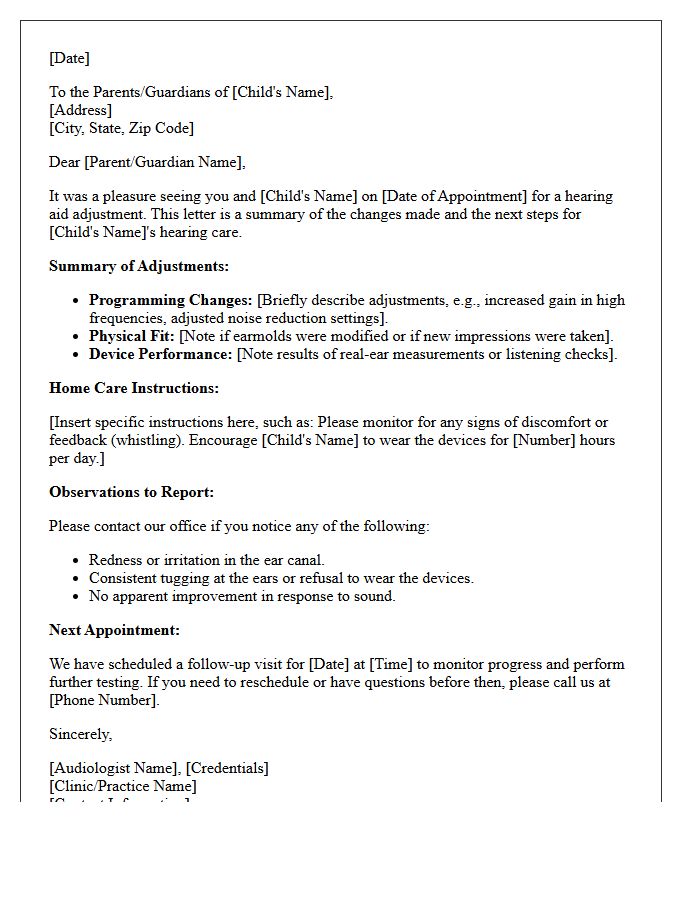 Pediatric Hearing Aid Adjustment Follow-Up Letter