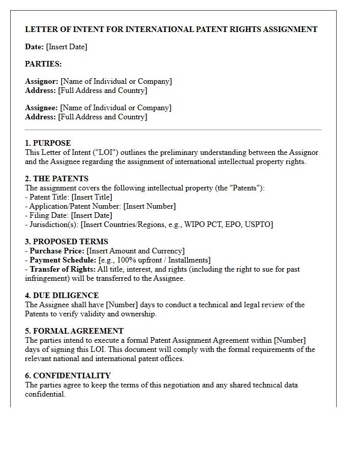 Letter of Intent for International Patent Rights Assignment