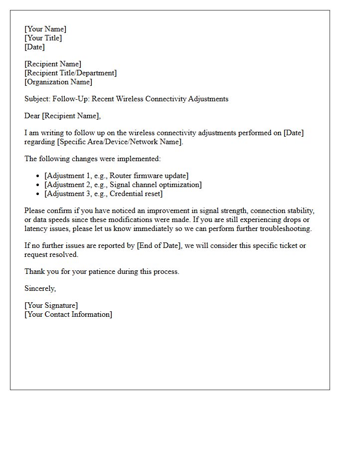 Wireless Connectivity Adjustment Follow-Up Letter