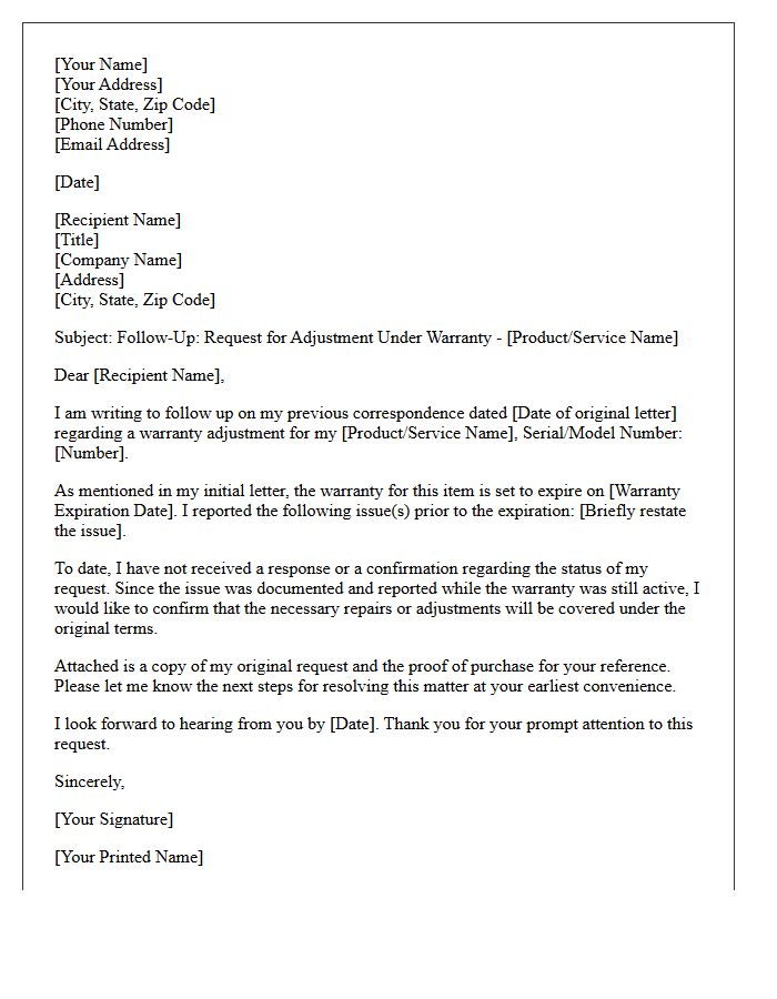 End of Warranty Adjustment Follow-Up Letter