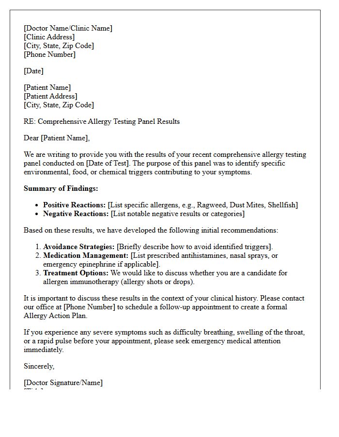 Comprehensive Allergy Testing Panel Results Follow-Up Letter