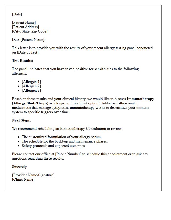 Allergy Testing Panel Results and Immunotherapy Consultation Letter