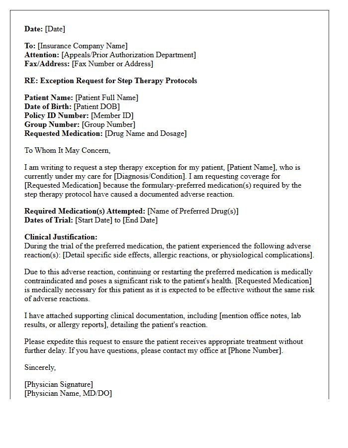Adverse Reaction Step Therapy Exception Letter