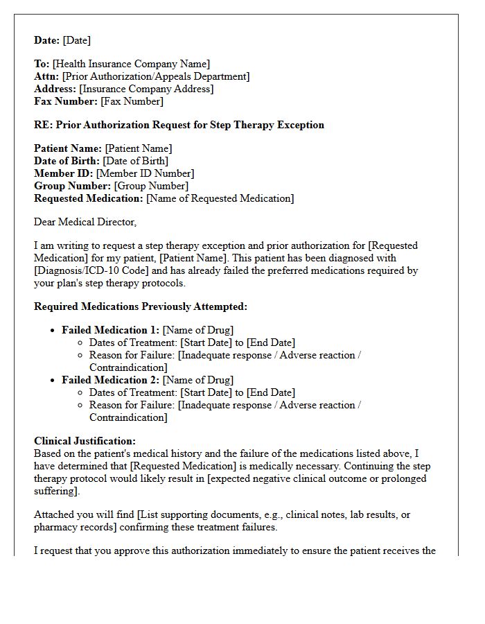 Prior Treatment Failure Step Therapy Authorization Letter