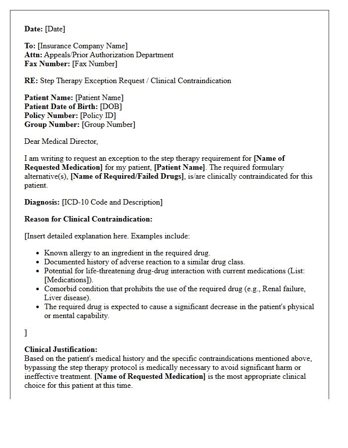 Clinical Contraindication Step Therapy Exception Letter