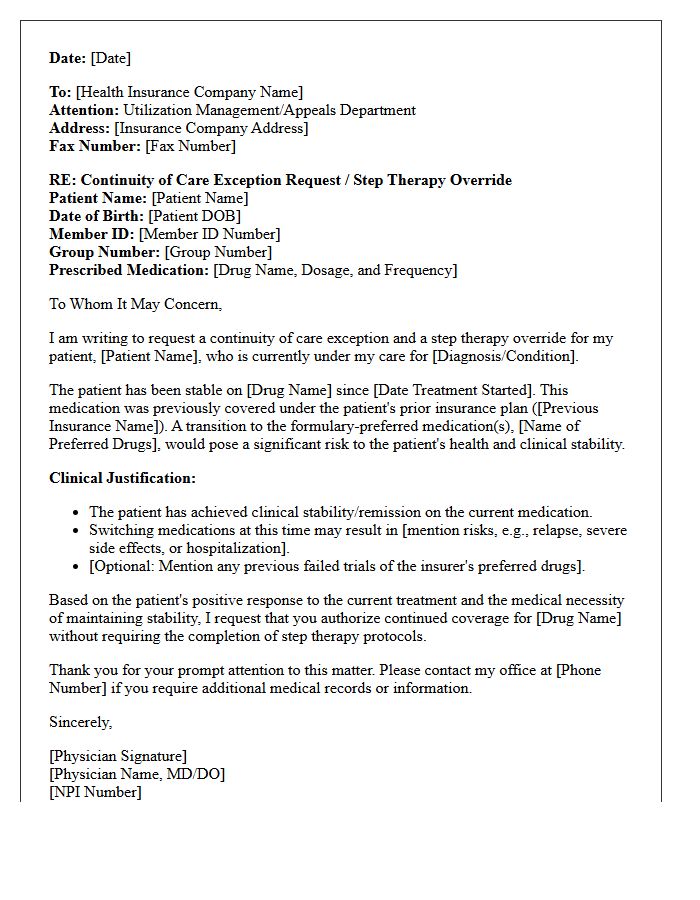 Continuity Of Care Step Therapy Authorization Letter