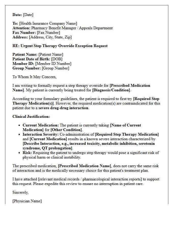 Severe Drug Interaction Step Therapy Override Letter