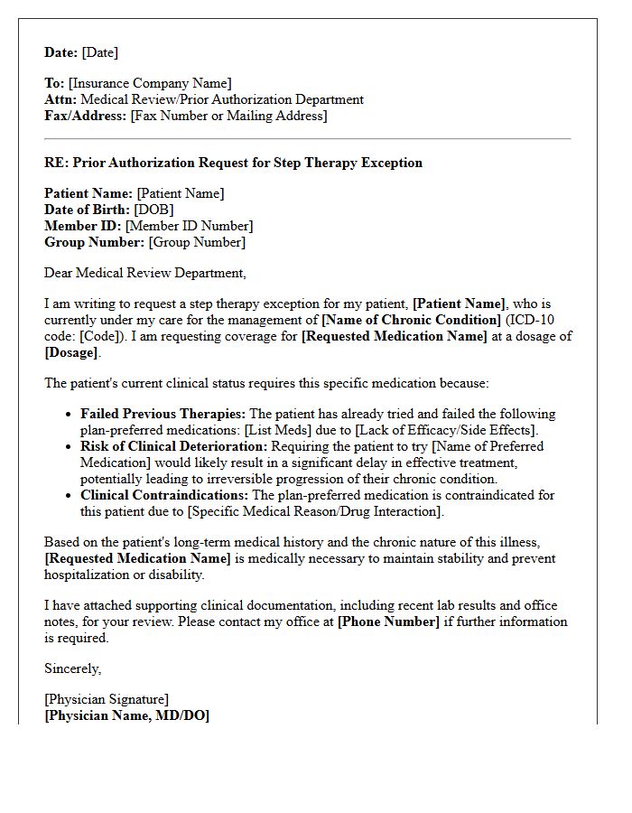 Chronic Condition Step Therapy Authorization Letter