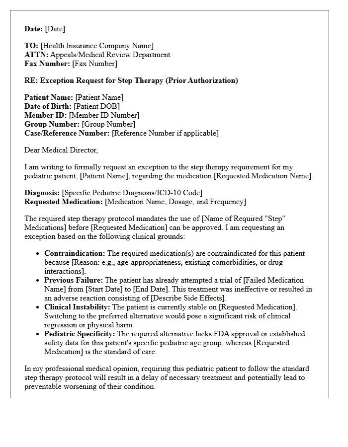 Pediatric Patient Step Therapy Exception Letter