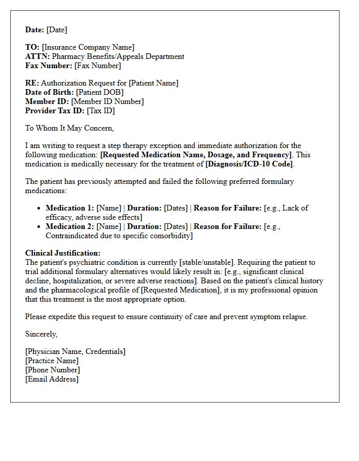 Psychiatric Care Step Therapy Authorization Letter