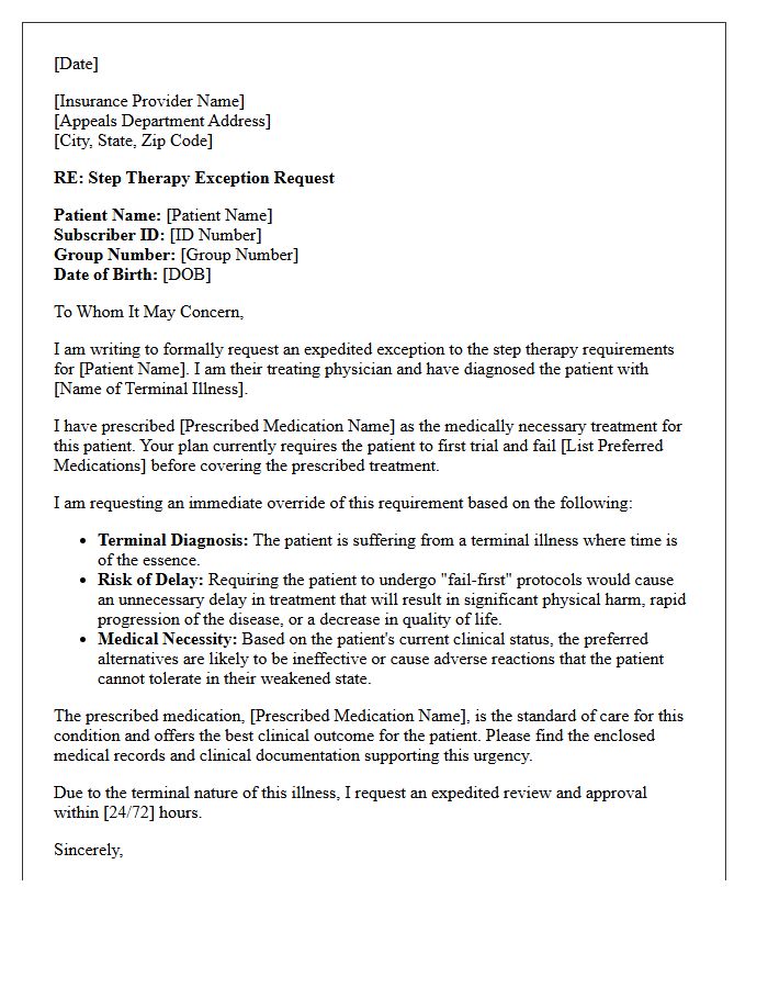 Terminal Illness Step Therapy Exception Letter