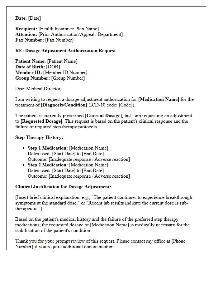 Dosage Adjustment Step Therapy Authorization Letter