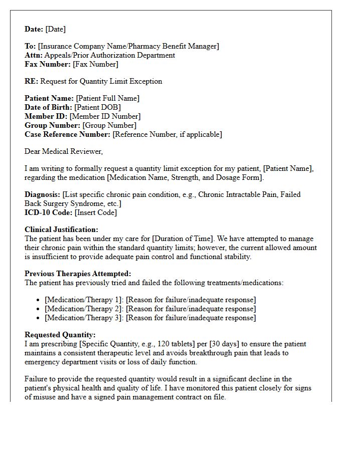 Chronic Pain Medication Quantity Limit Exception Authorization Letter