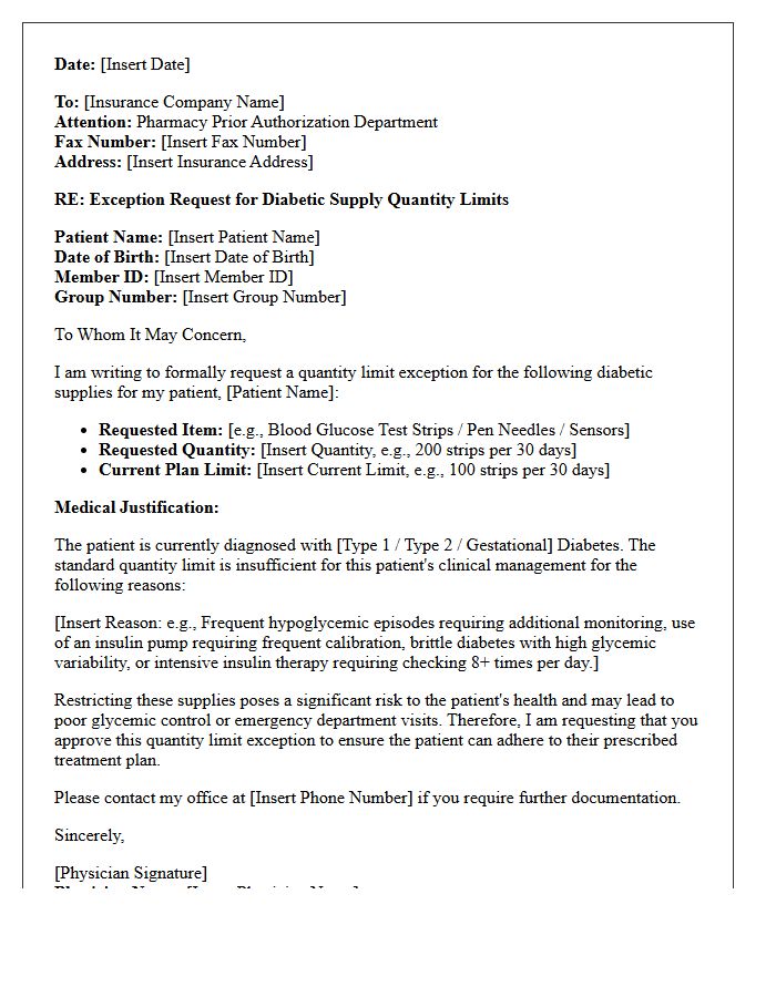 Diabetic Supply Quantity Limit Exception Authorization Letter