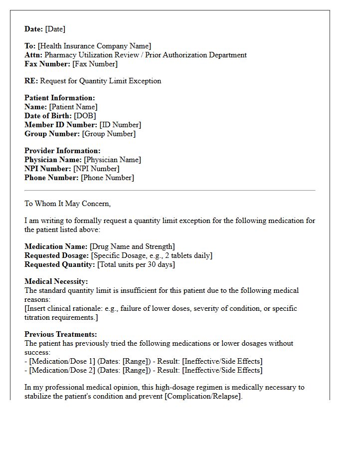 High Dosage Prescription Quantity Limit Exception Authorization Letter