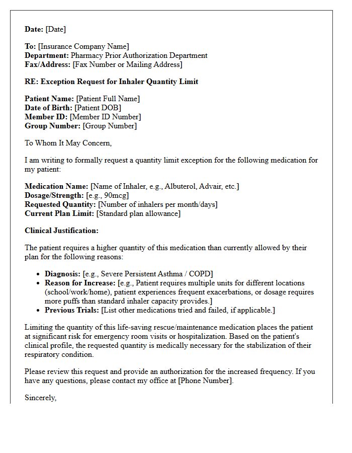 Inhaler Frequency Quantity Limit Exception Authorization Letter