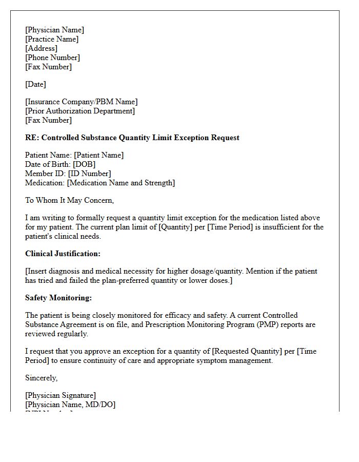 Controlled Substance Quantity Limit Exception Authorization Letter