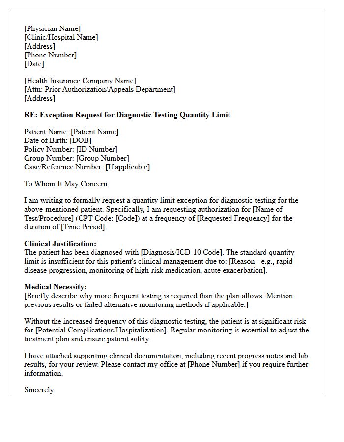 Diagnostic Testing Quantity Limit Exception Authorization Letter