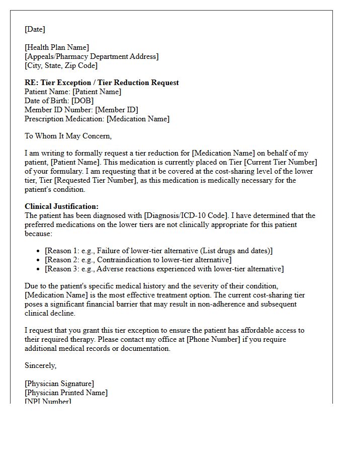 Standard Formulary Tier Reduction Authorization Letter
