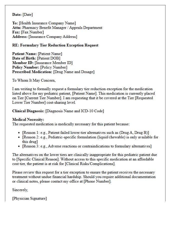 Pediatric Patient Formulary Tier Reduction Authorization Letter
