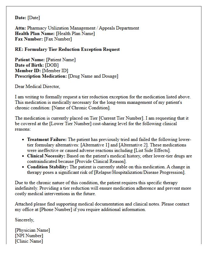 Chronic Condition Formulary Tier Reduction Authorization Letter