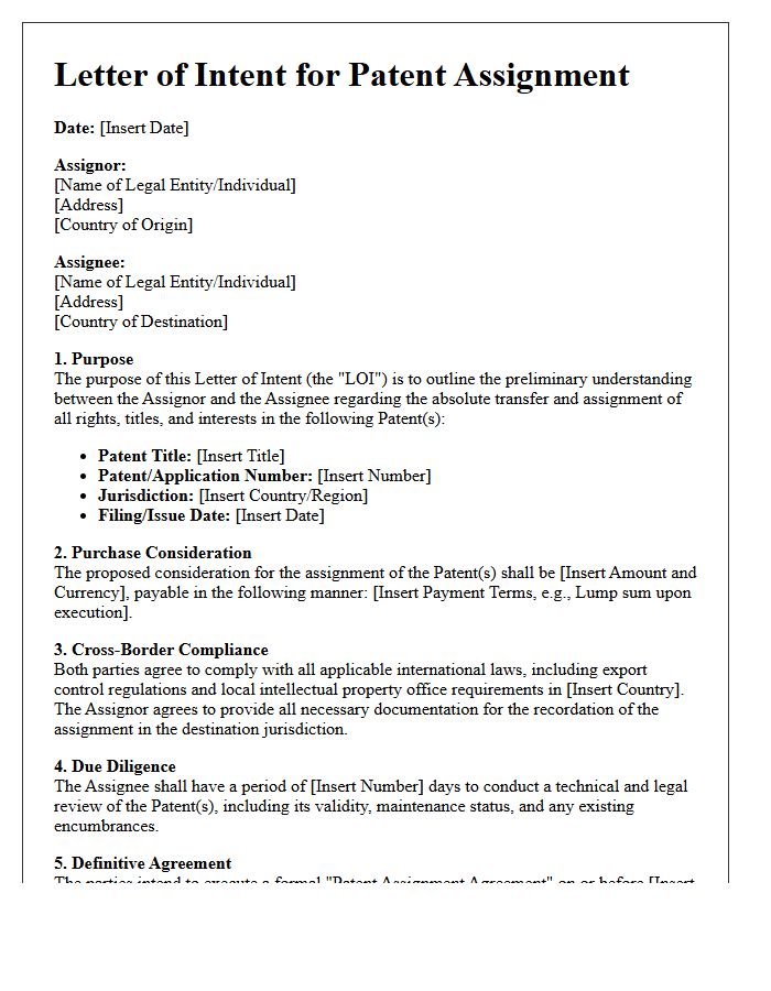Letter of Intent for Cross-Border Patent Assignment
