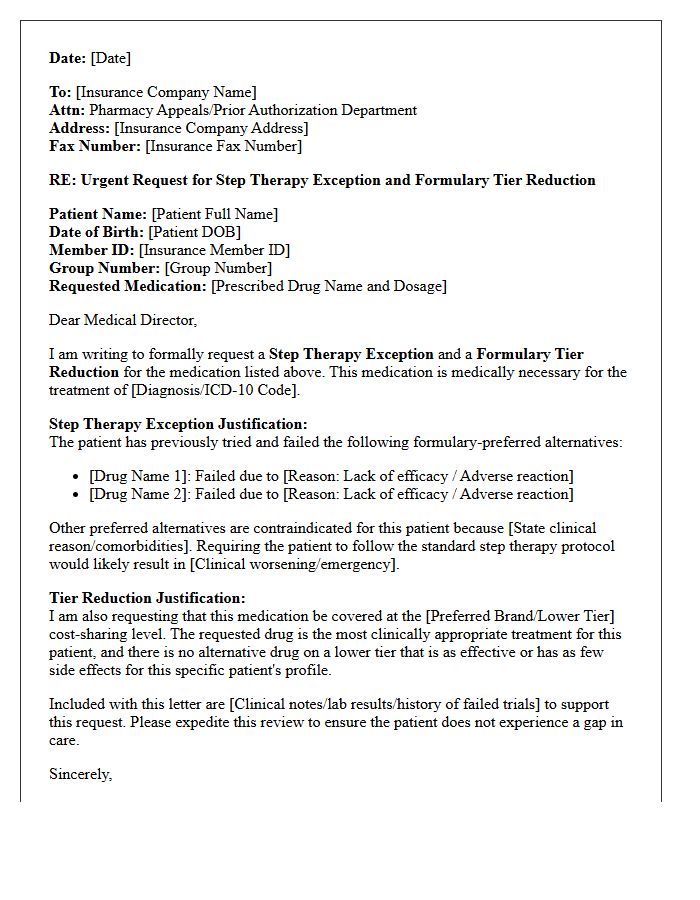 Step Therapy Exception Formulary Tier Reduction Authorization Letter