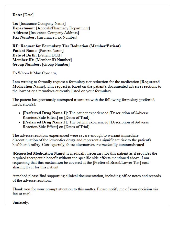 Adverse Reaction Formulary Tier Reduction Authorization Letter