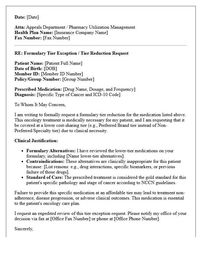 Oncology Treatment Formulary Tier Reduction Authorization Letter