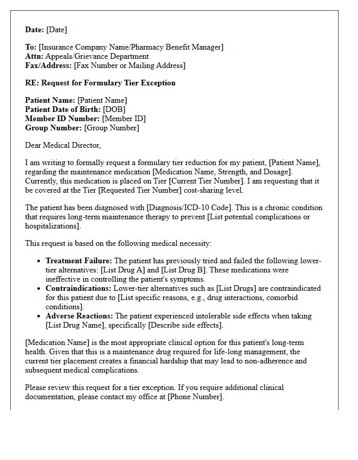 Maintenance Drug Formulary Tier Reduction Authorization Letter