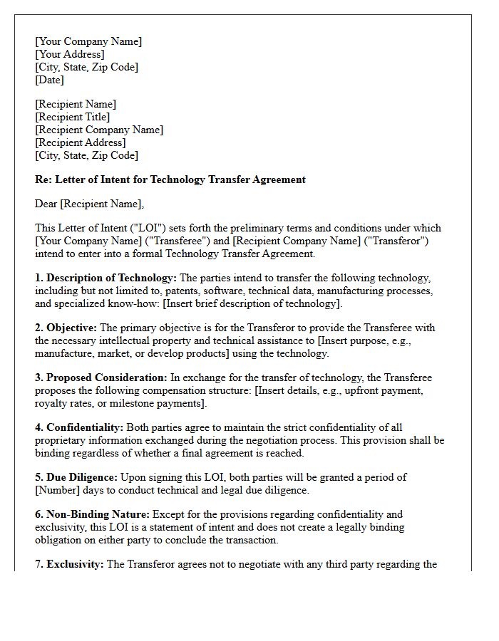 Letter Of Intent For General Technology Transfer Agreement