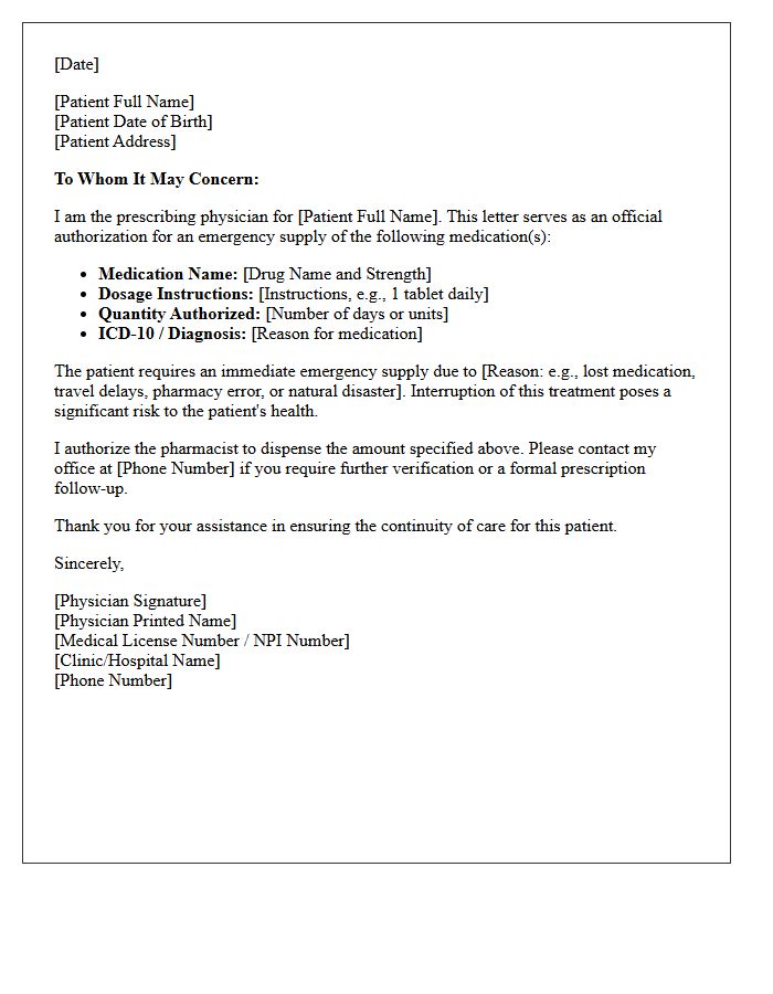 Emergency Medication Supply Authorization Letter