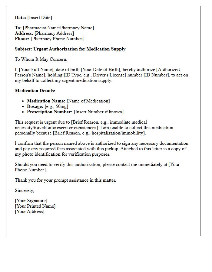 Urgent Medication Supply Authorization Letter