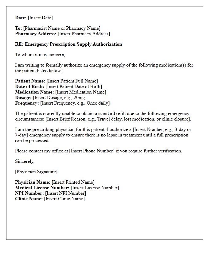 Emergency Prescription Supply Authorization Letter